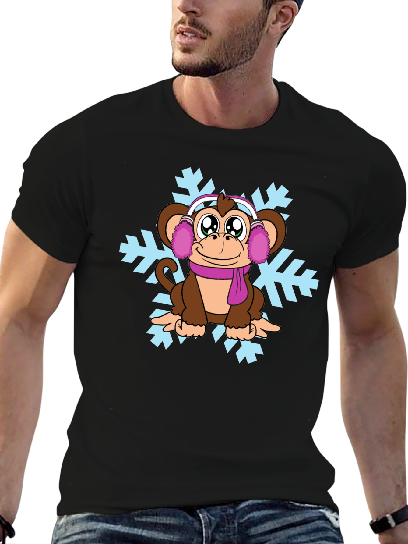 Winter Monkey T-Shirt - Cute Cartoon Design