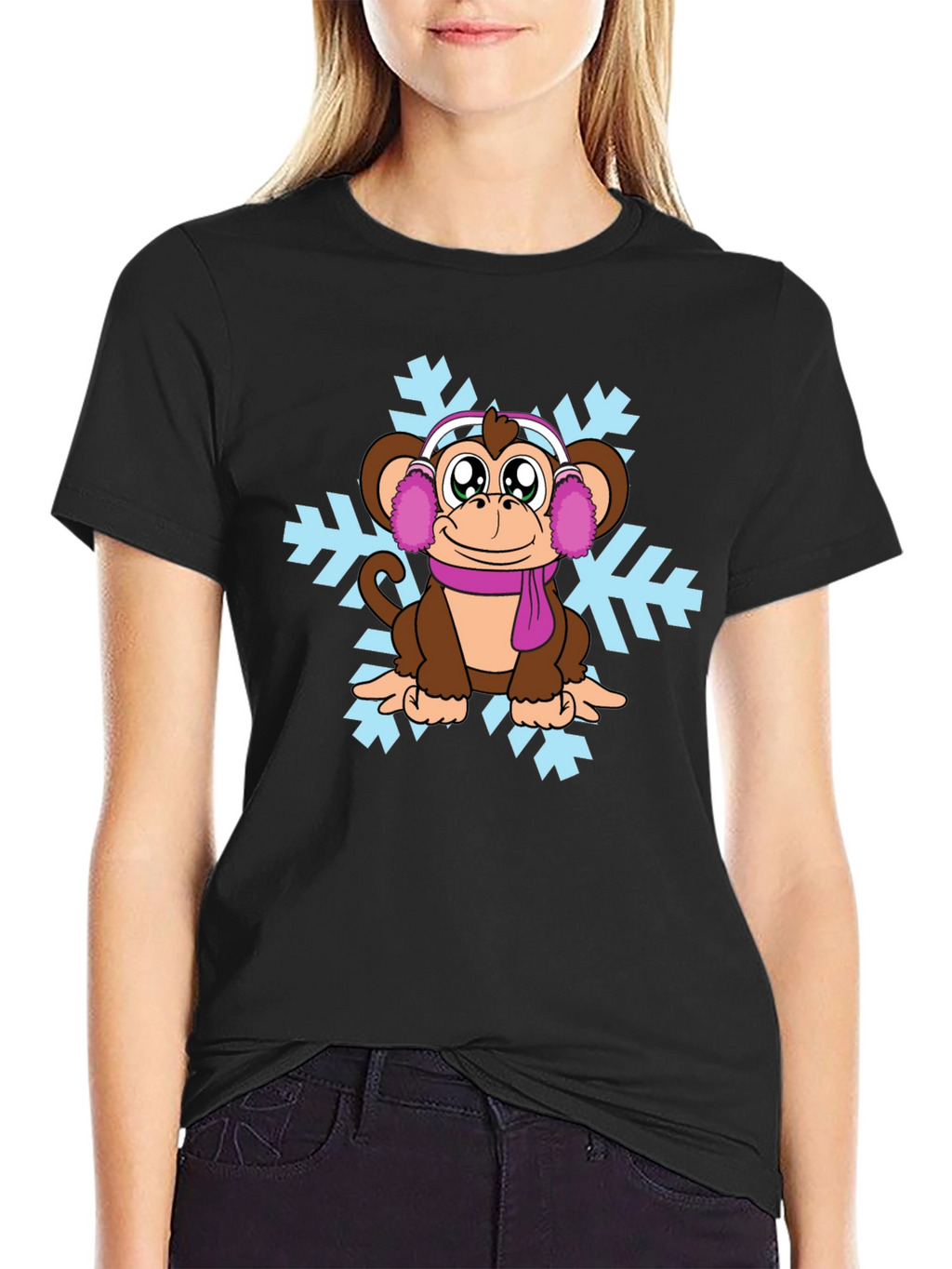 Winter Monkey T-Shirt - Cute Cartoon Design