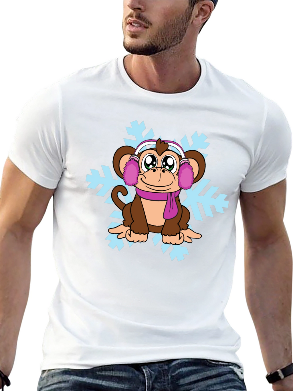 Winter Monkey T-Shirt - Cute Cartoon Design