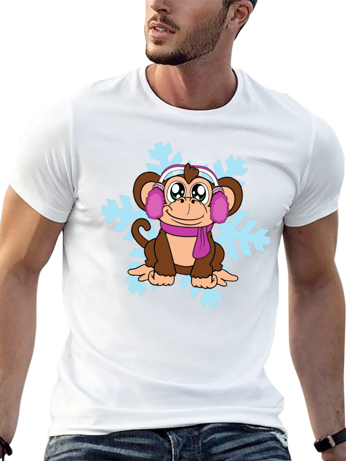 Winter Monkey T-Shirt - Cute Cartoon Design