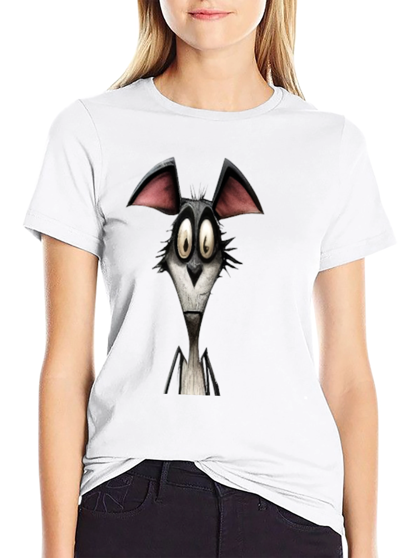 Cartoon Wolf Graphic Black T-Shirt