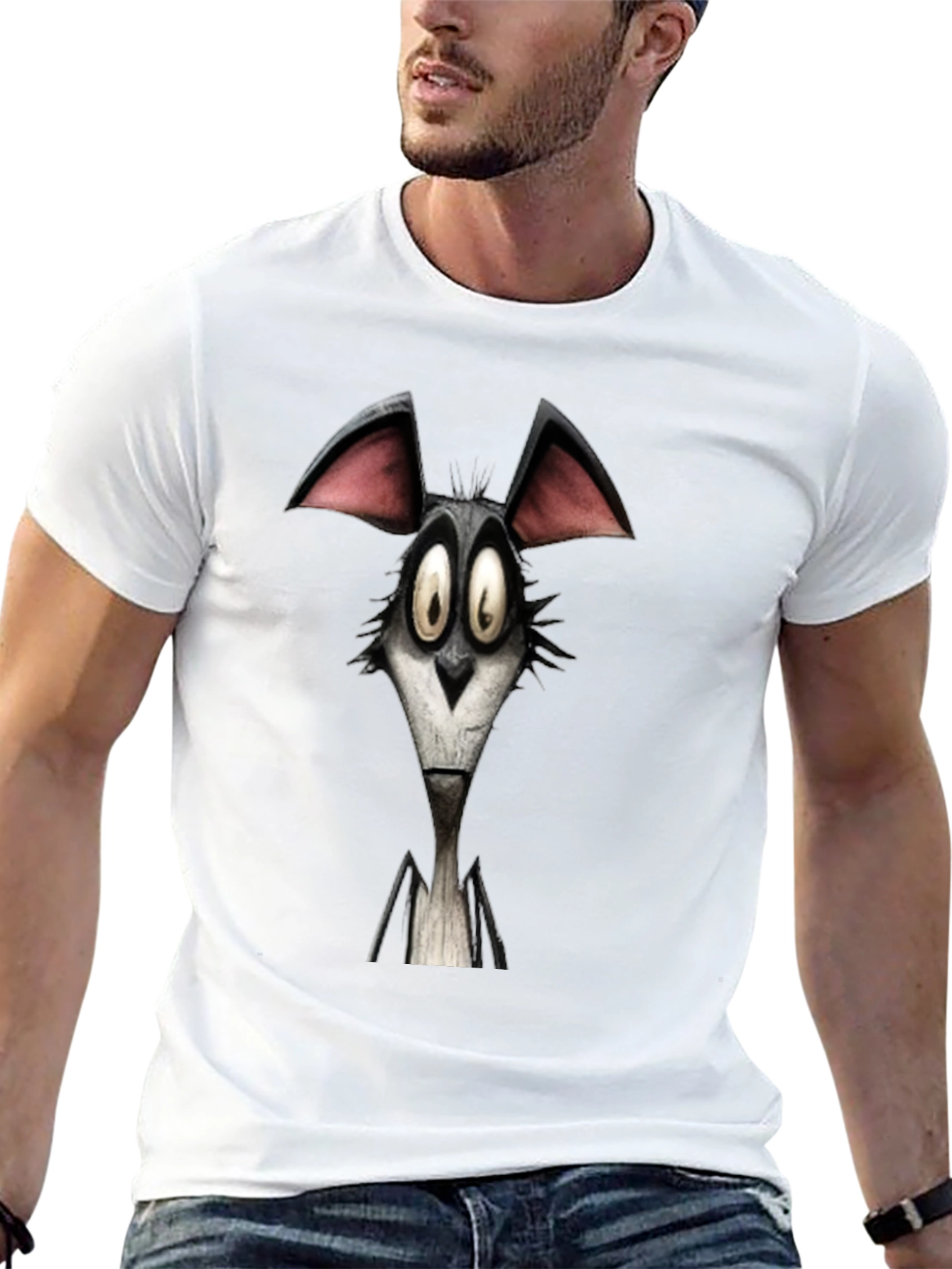 Cartoon Wolf Graphic Black T-Shirt
