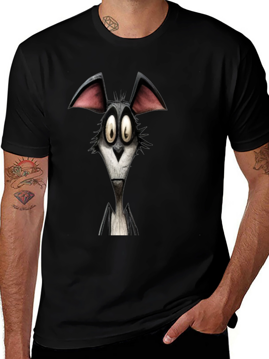 Cartoon Wolf Graphic Black T-Shirt