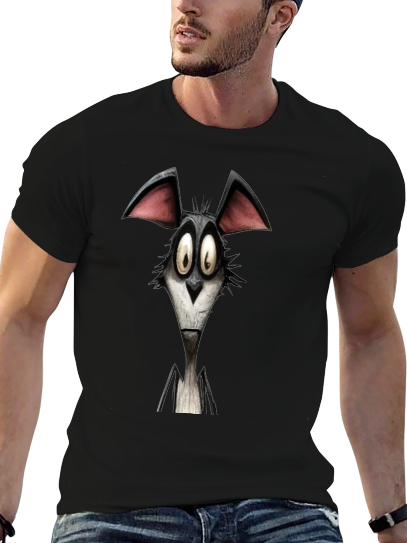 Cartoon Wolf Graphic Black T-Shirt