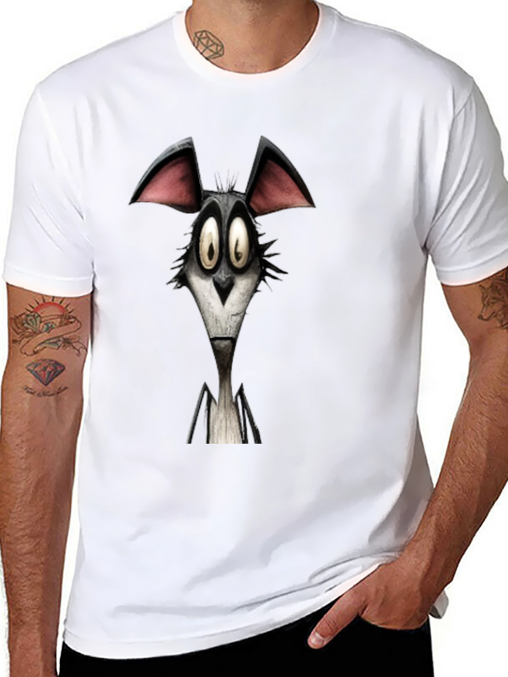 Cartoon Wolf Graphic Black T-Shirt
