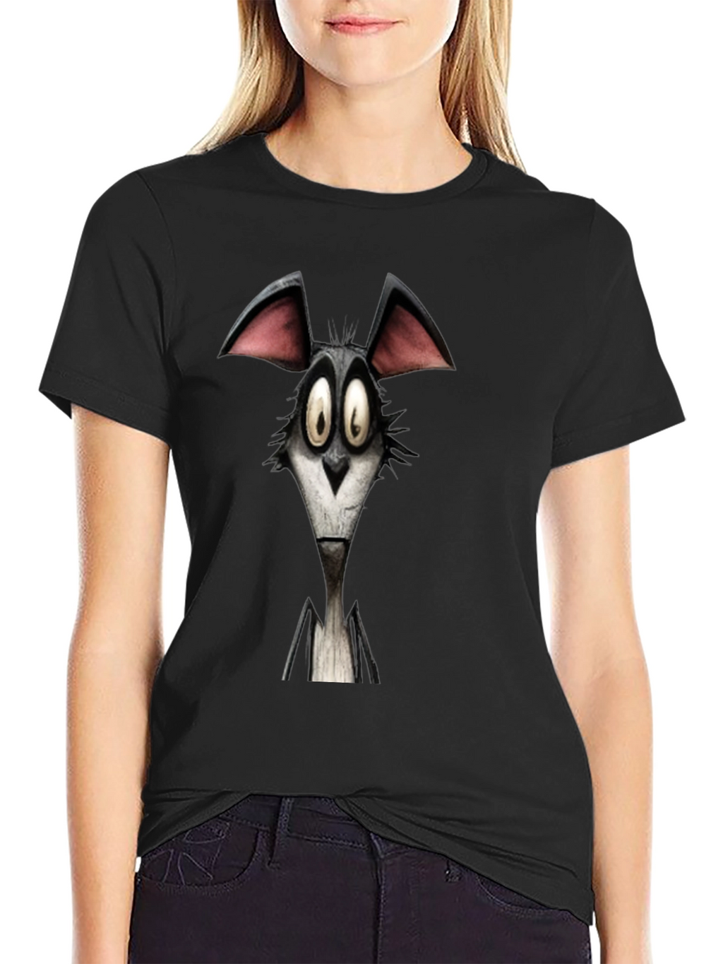 Cartoon Wolf Graphic Black T-Shirt