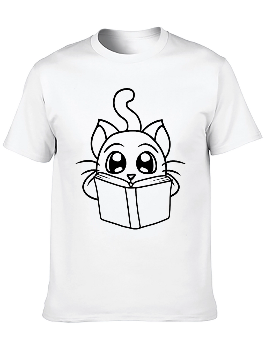 Cute Cat Reading Book T-Shirt - Black