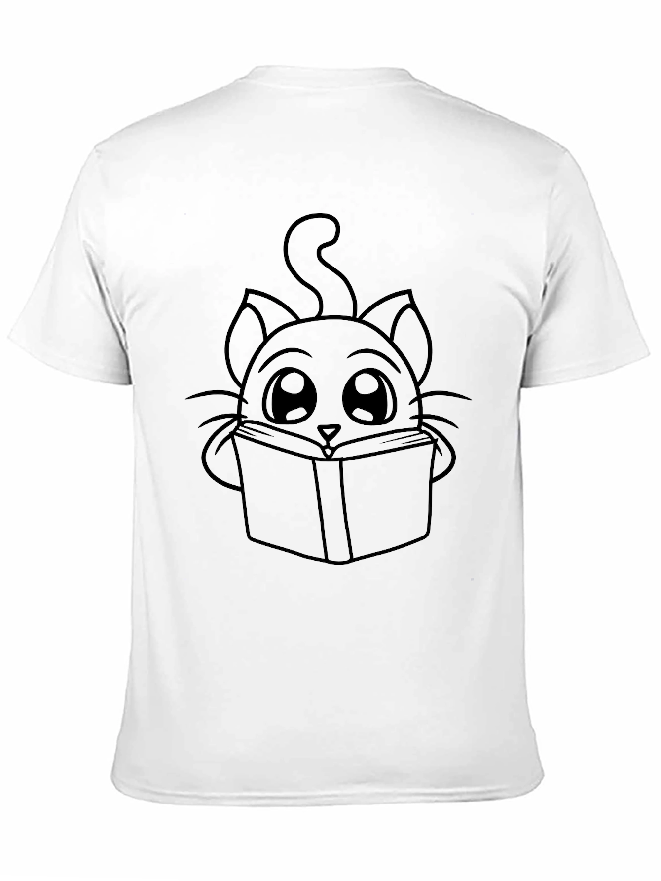 Cute Cat Reading Book T-Shirt - Black