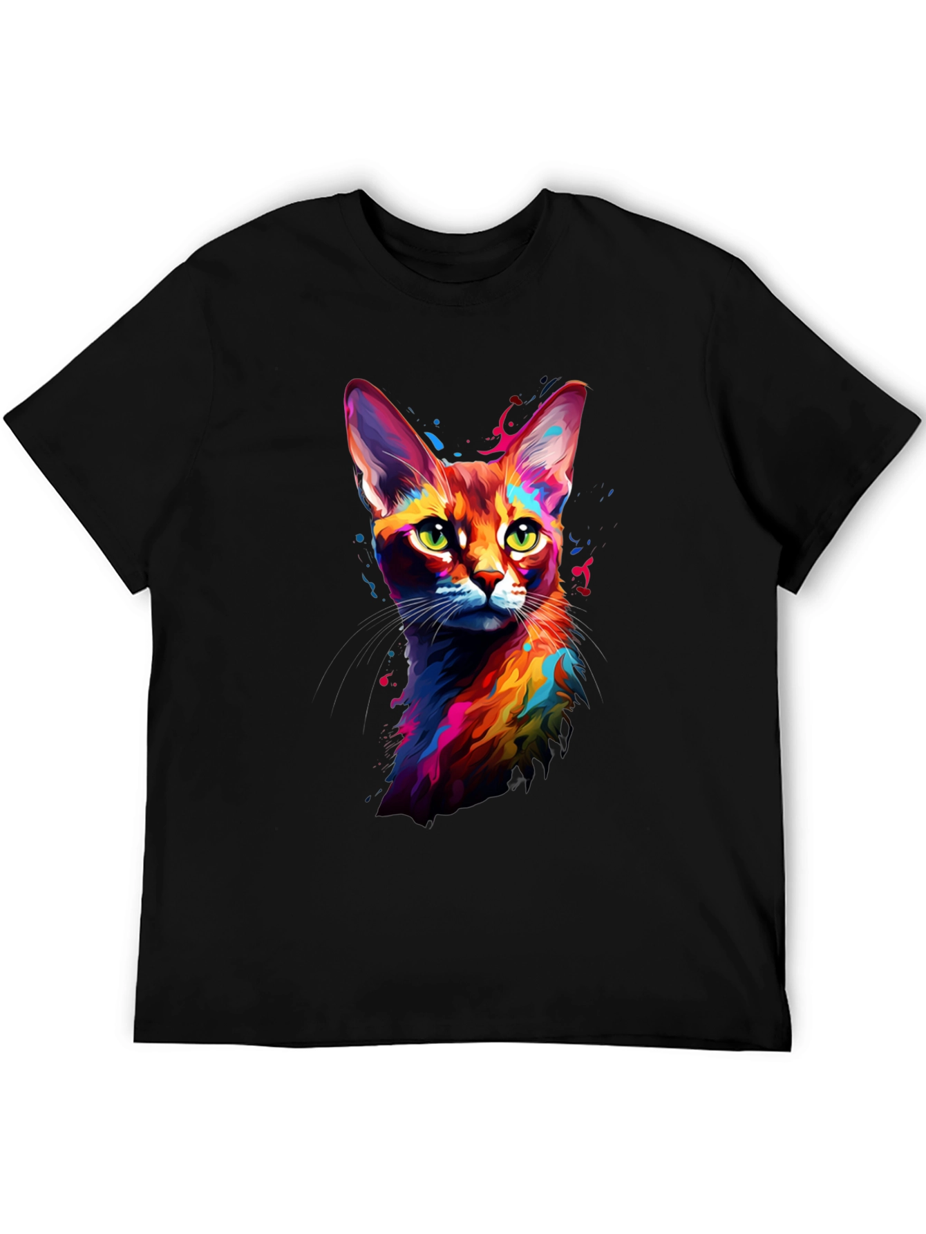 Vibrant Cat Art Black T-Shirt