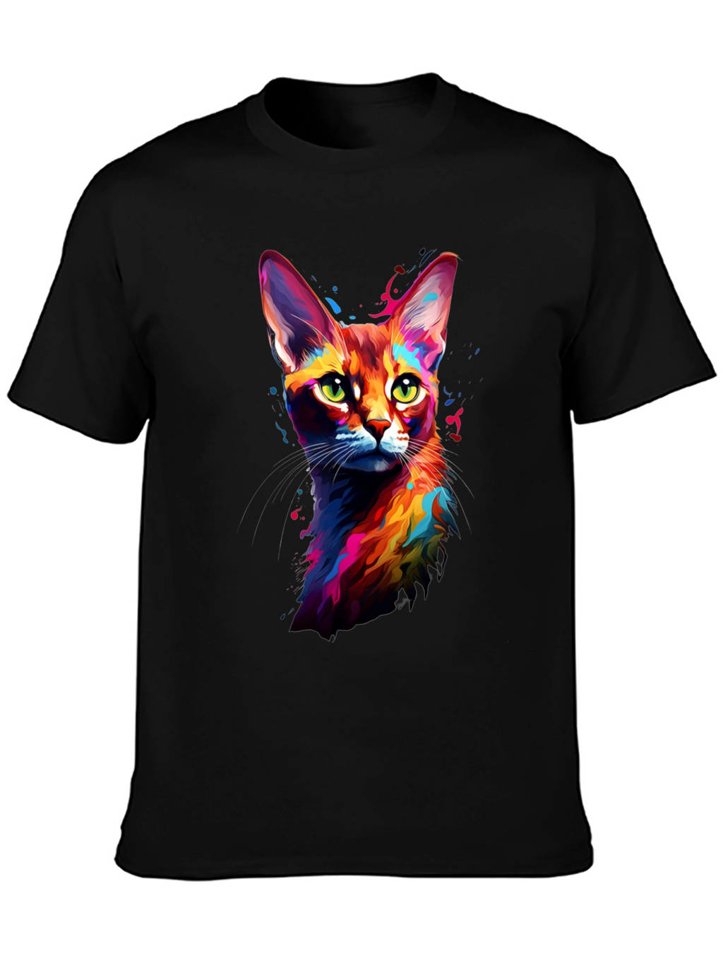Vibrant Cat Art Black T-Shirt
