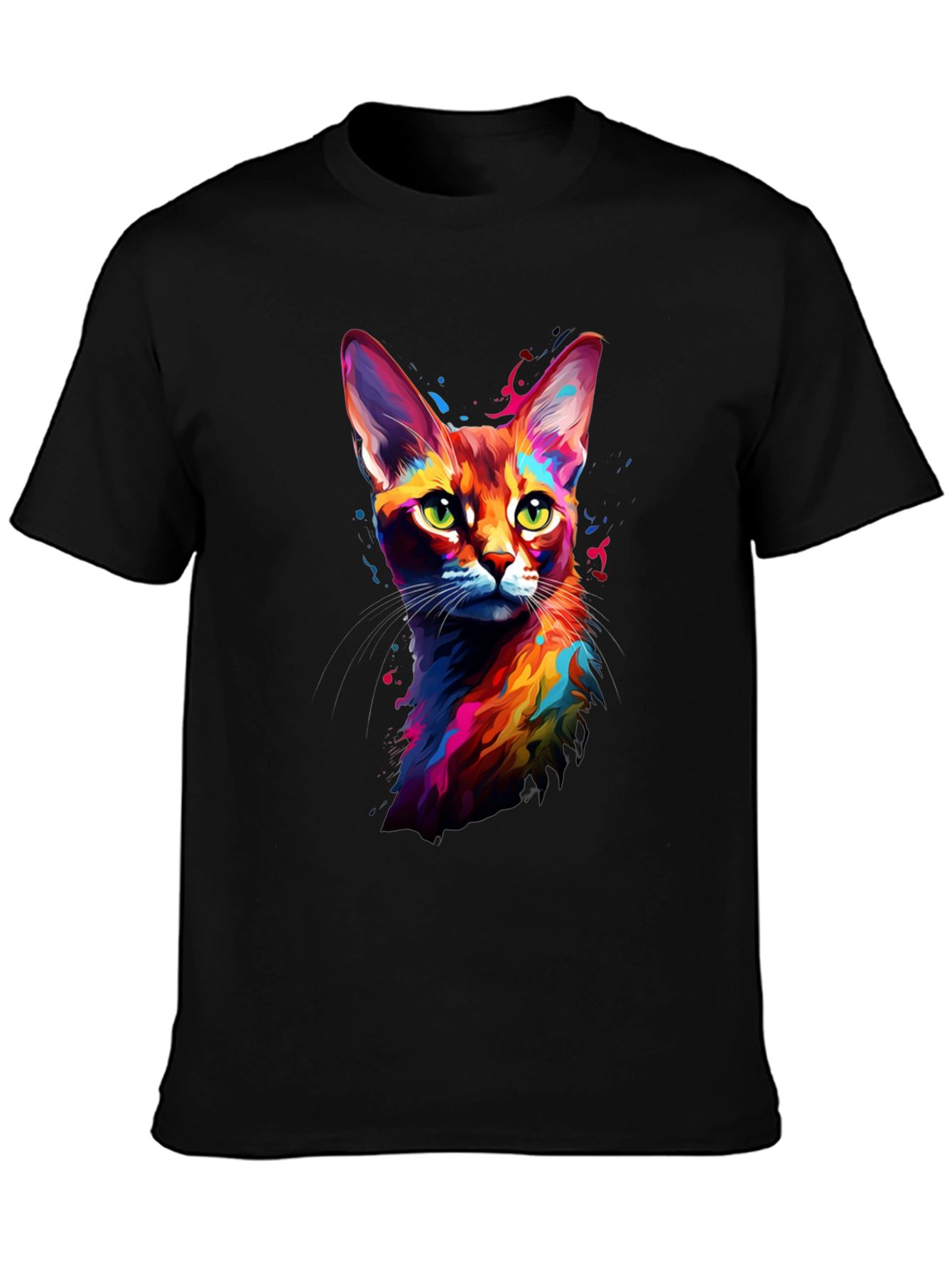 Vibrant Cat Art Black T-Shirt