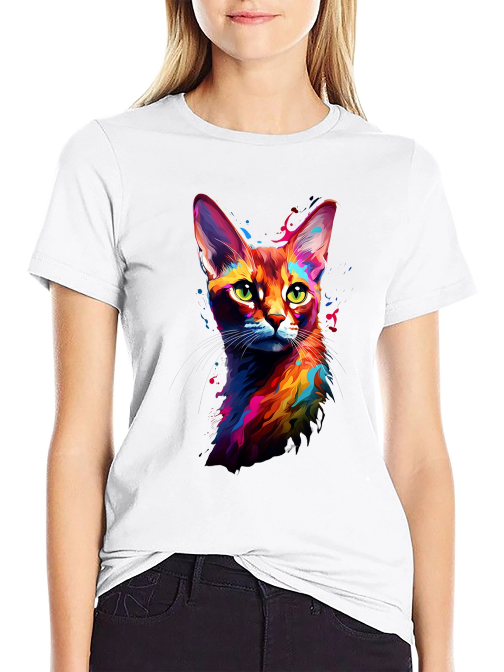 Vibrant Cat Art Black T-Shirt