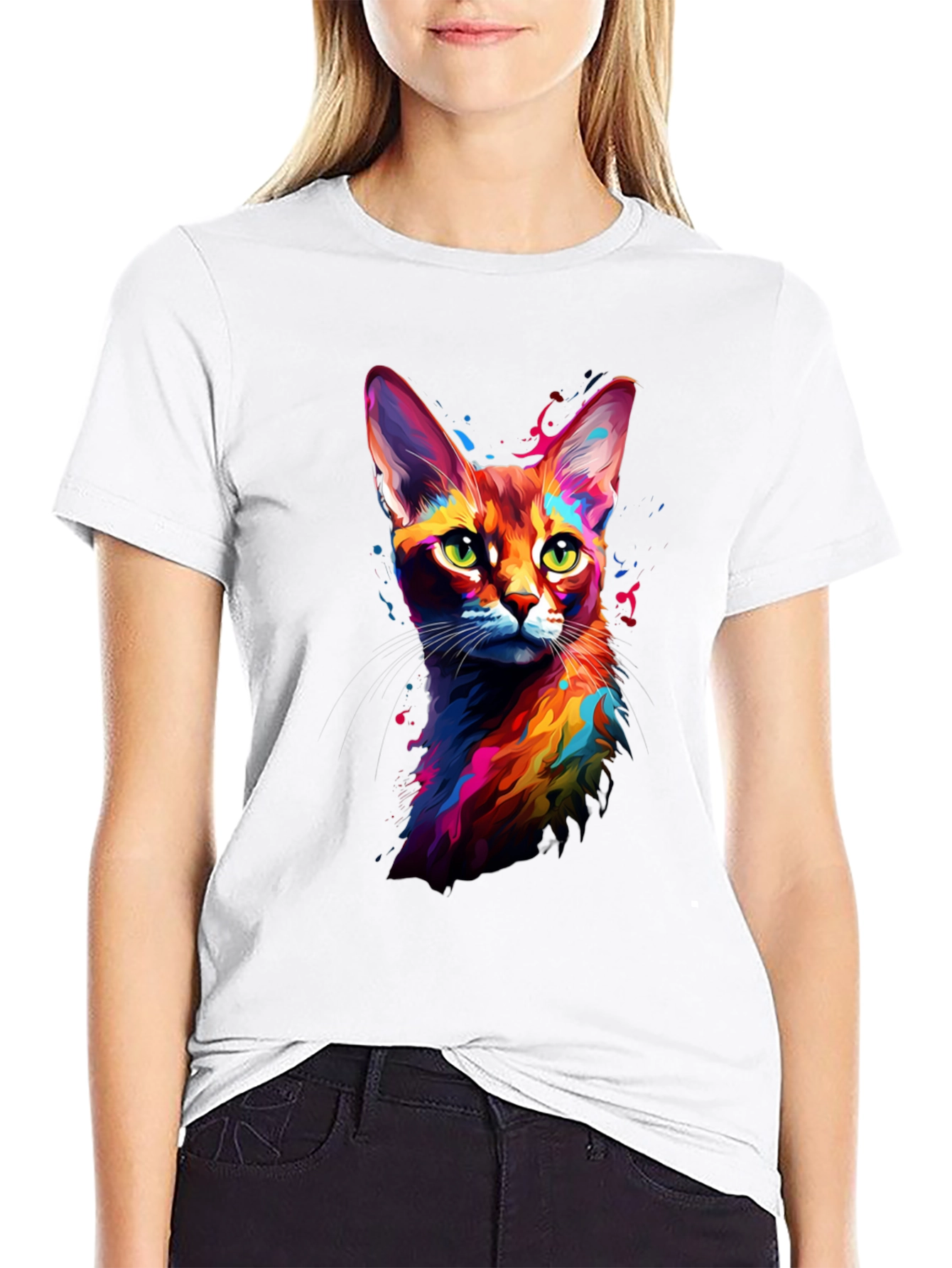Vibrant Cat Art Black T-Shirt