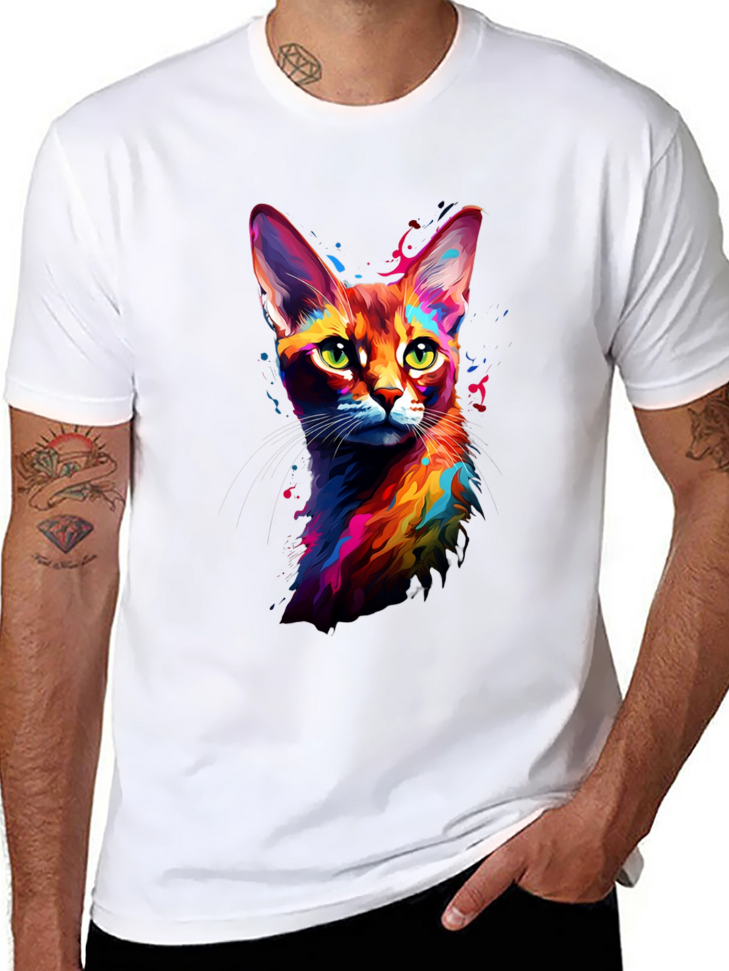 Vibrant Cat Art Black T-Shirt