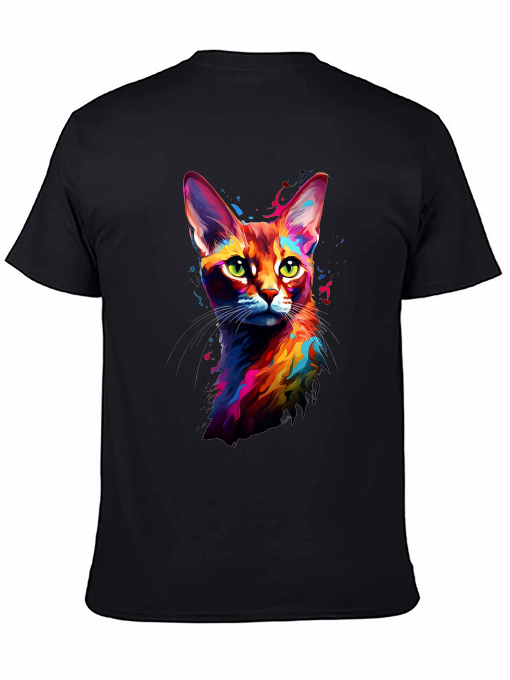 Vibrant Cat Art Black T-Shirt