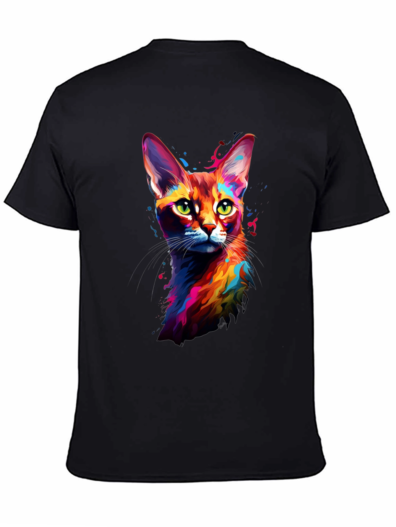 Vibrant Cat Art Black T-Shirt