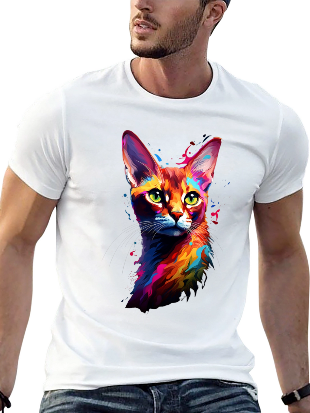 Vibrant Cat Art Black T-Shirt