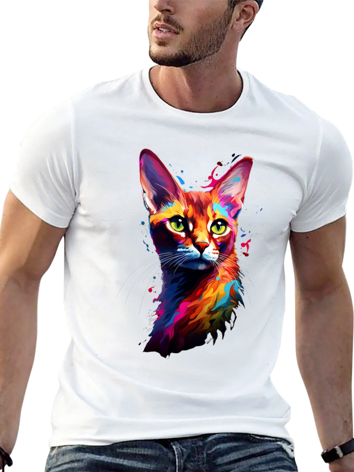 Vibrant Cat Art Black T-Shirt