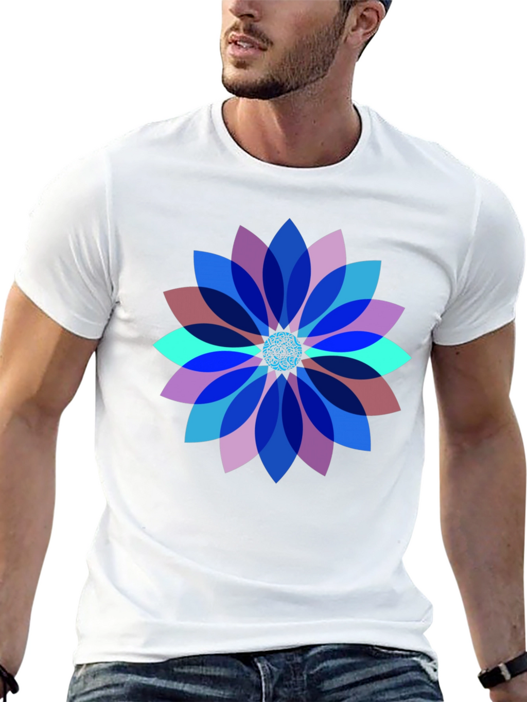 Geometric Flower Graphic T-Shirt - Modern Art Tee
