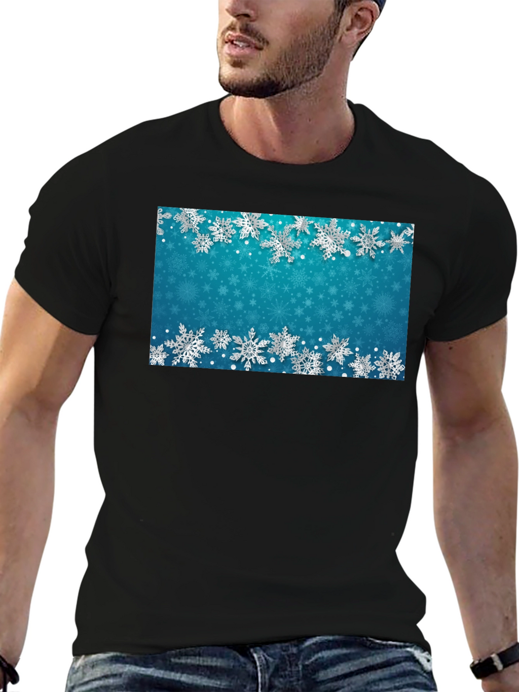 Snowflake Pattern T-Shirt - Winter Holiday Style