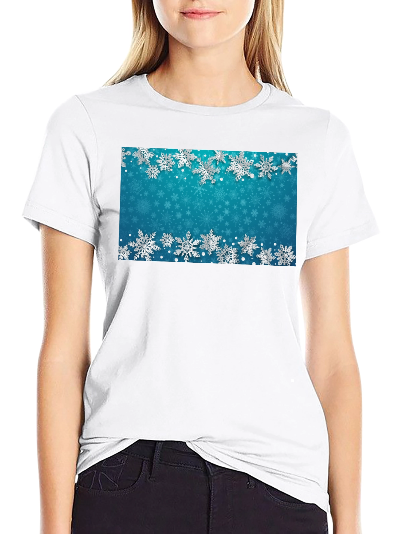Snowflake Pattern T-Shirt - Winter Holiday Style