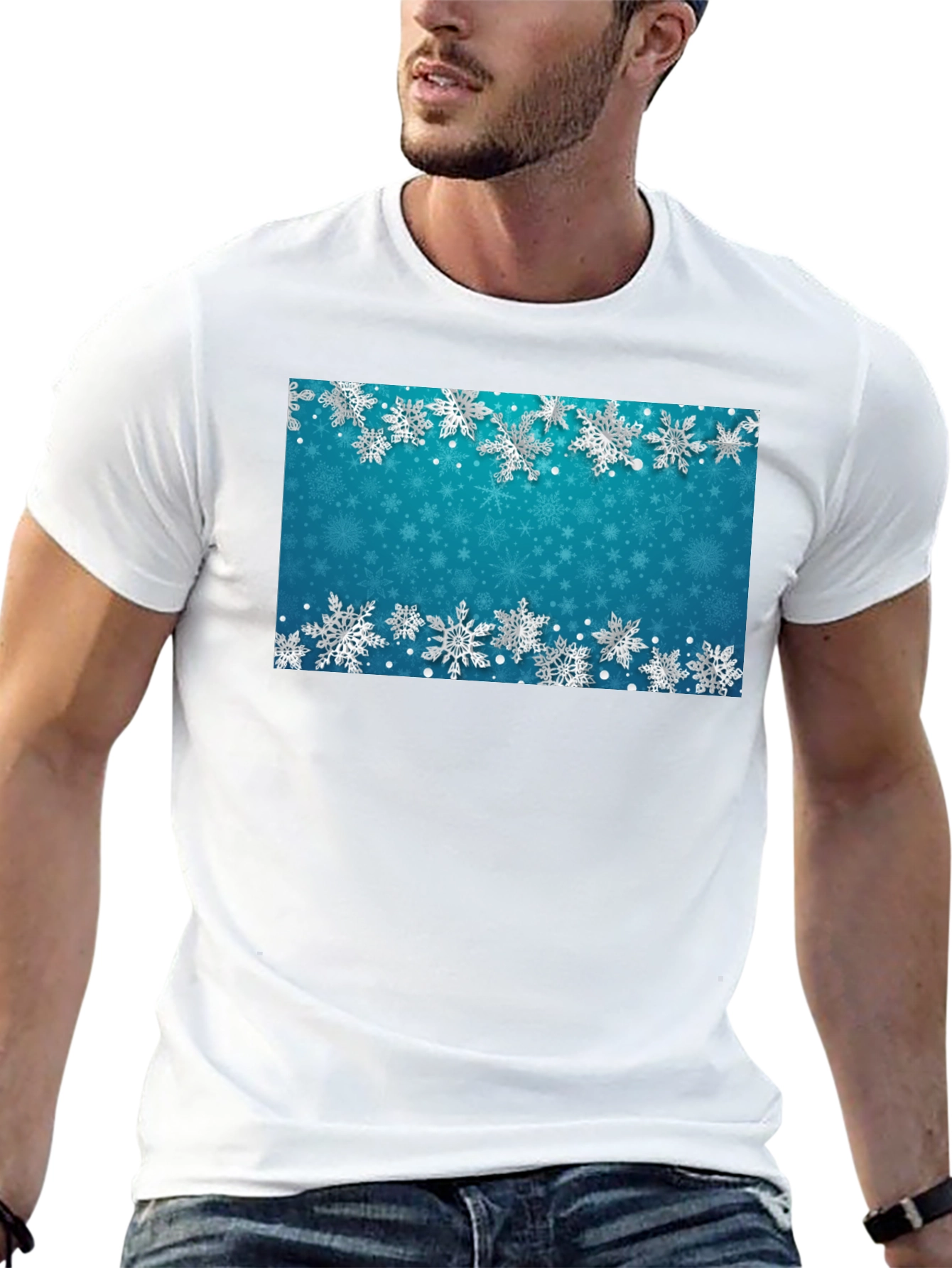 Snowflake Pattern T-Shirt - Winter Holiday Style