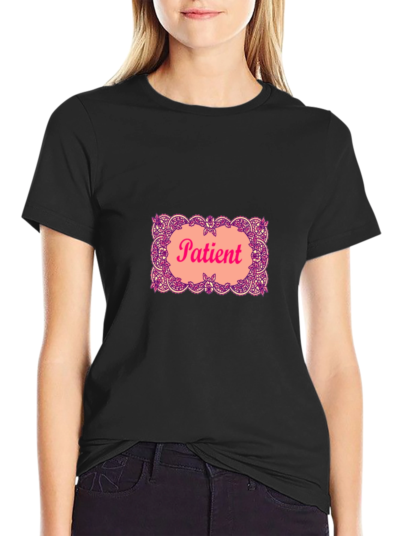Patient Graphic T-Shirt - Black Crew Neck Tee