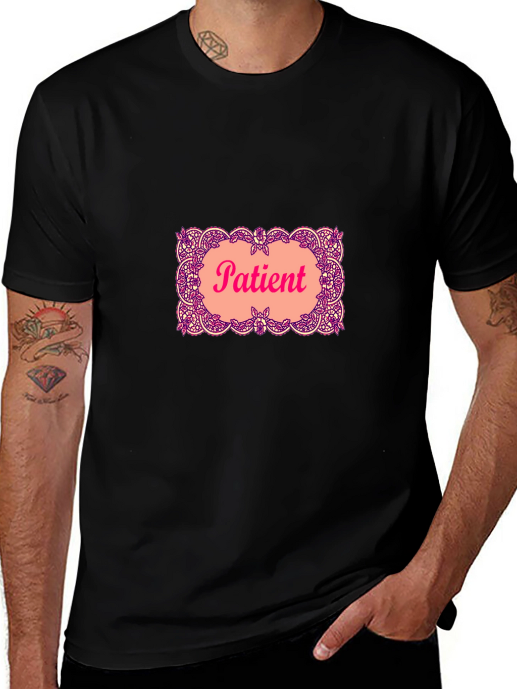 Patient Graphic T-Shirt - Black Crew Neck Tee