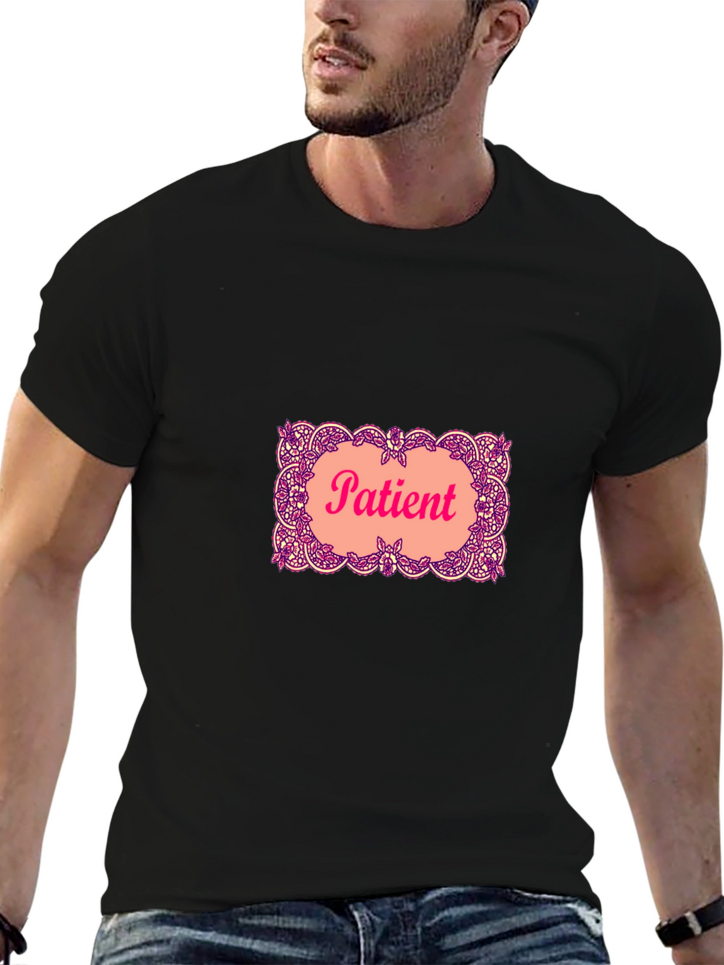 Patient Graphic T-Shirt - Black Crew Neck Tee