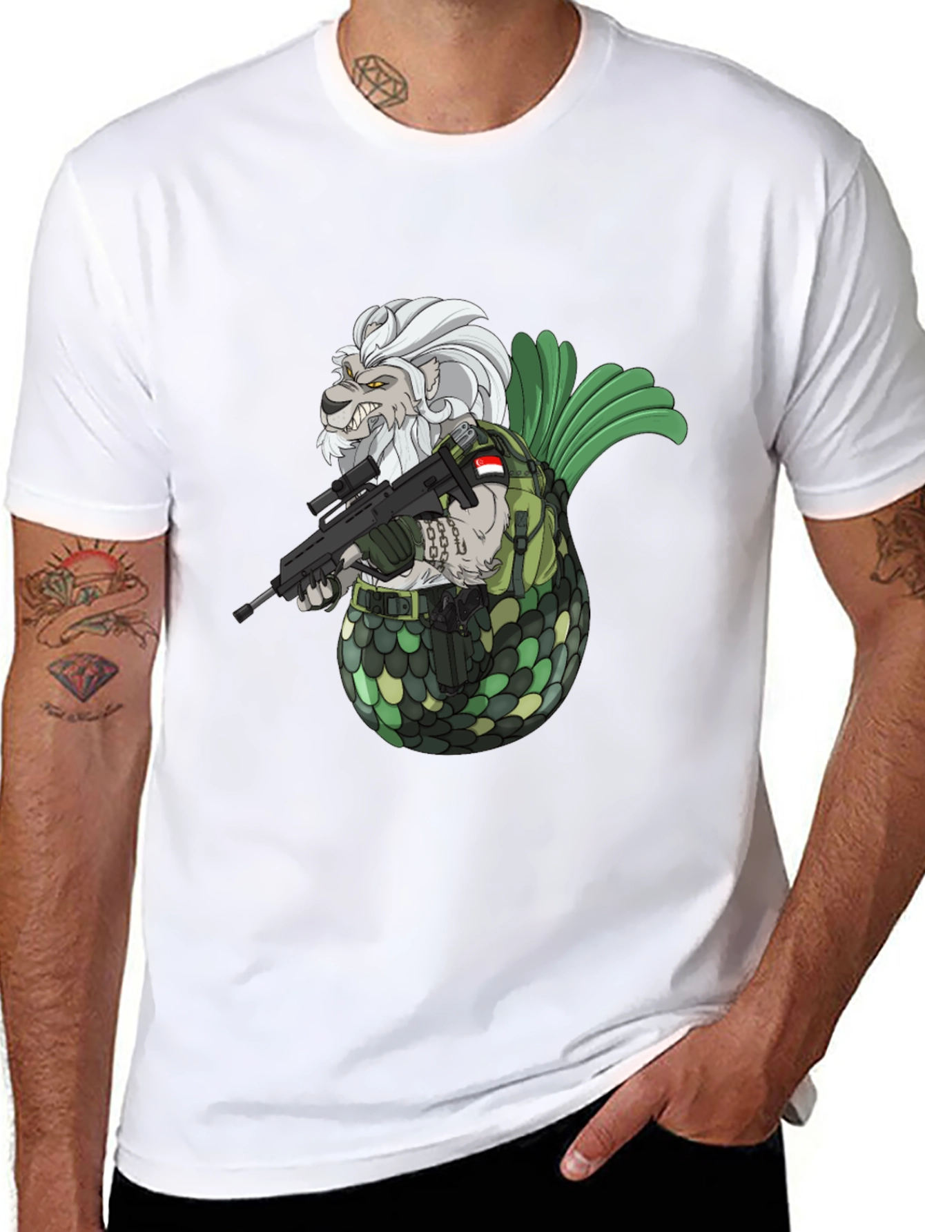 Merlion Soldier Graphic T-Shirt - Black