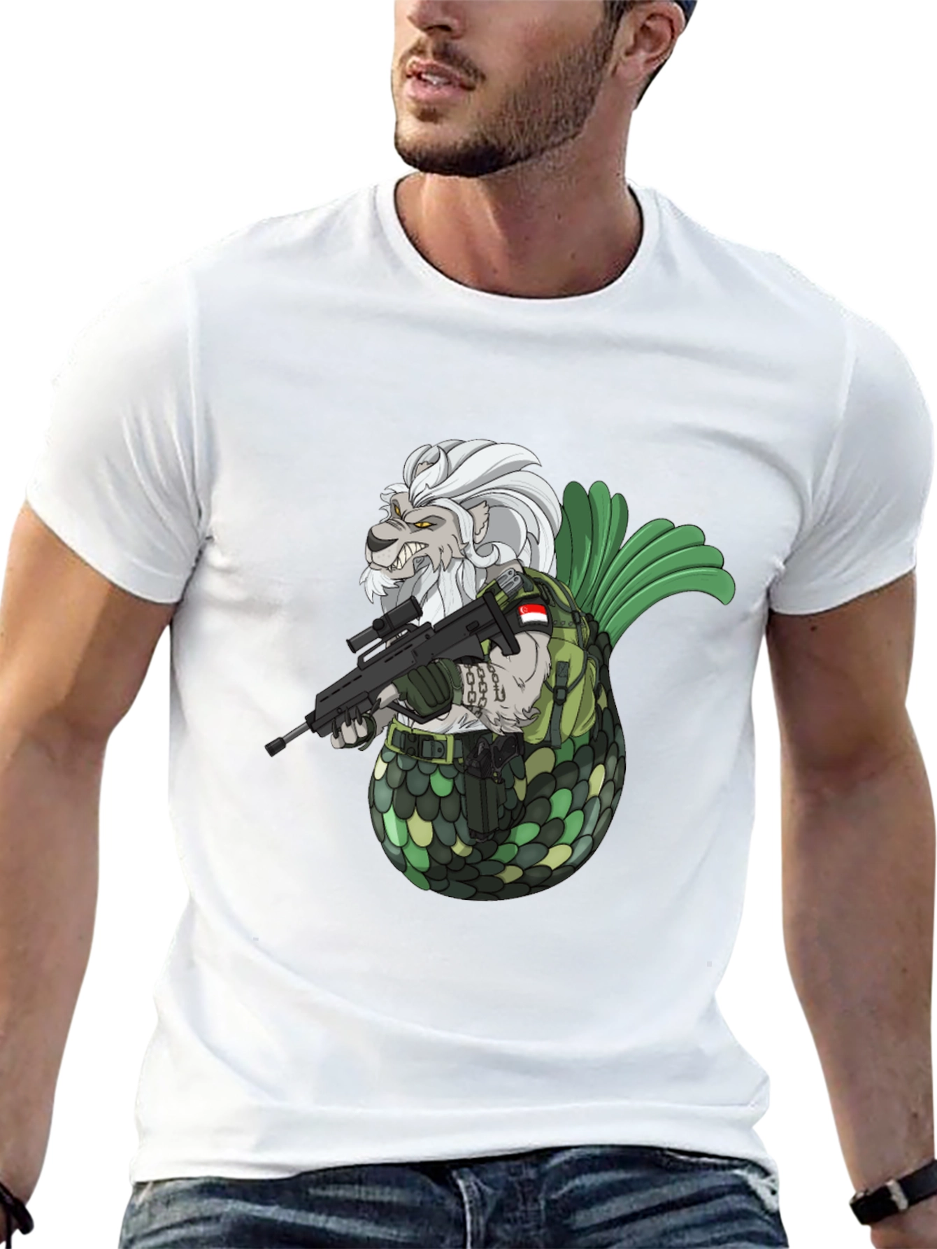 Merlion Soldier Graphic T-Shirt - Black
