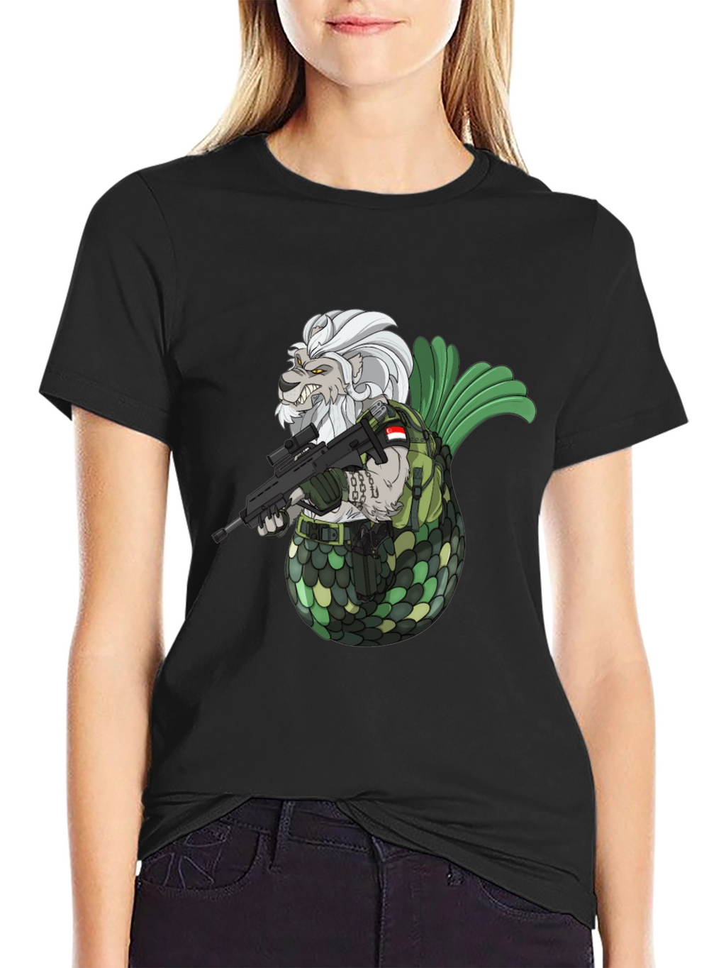 Merlion Soldier Graphic T-Shirt - Black