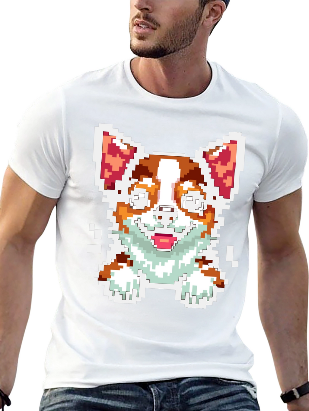 Pixel Art Corgi Dog Graphic Tee