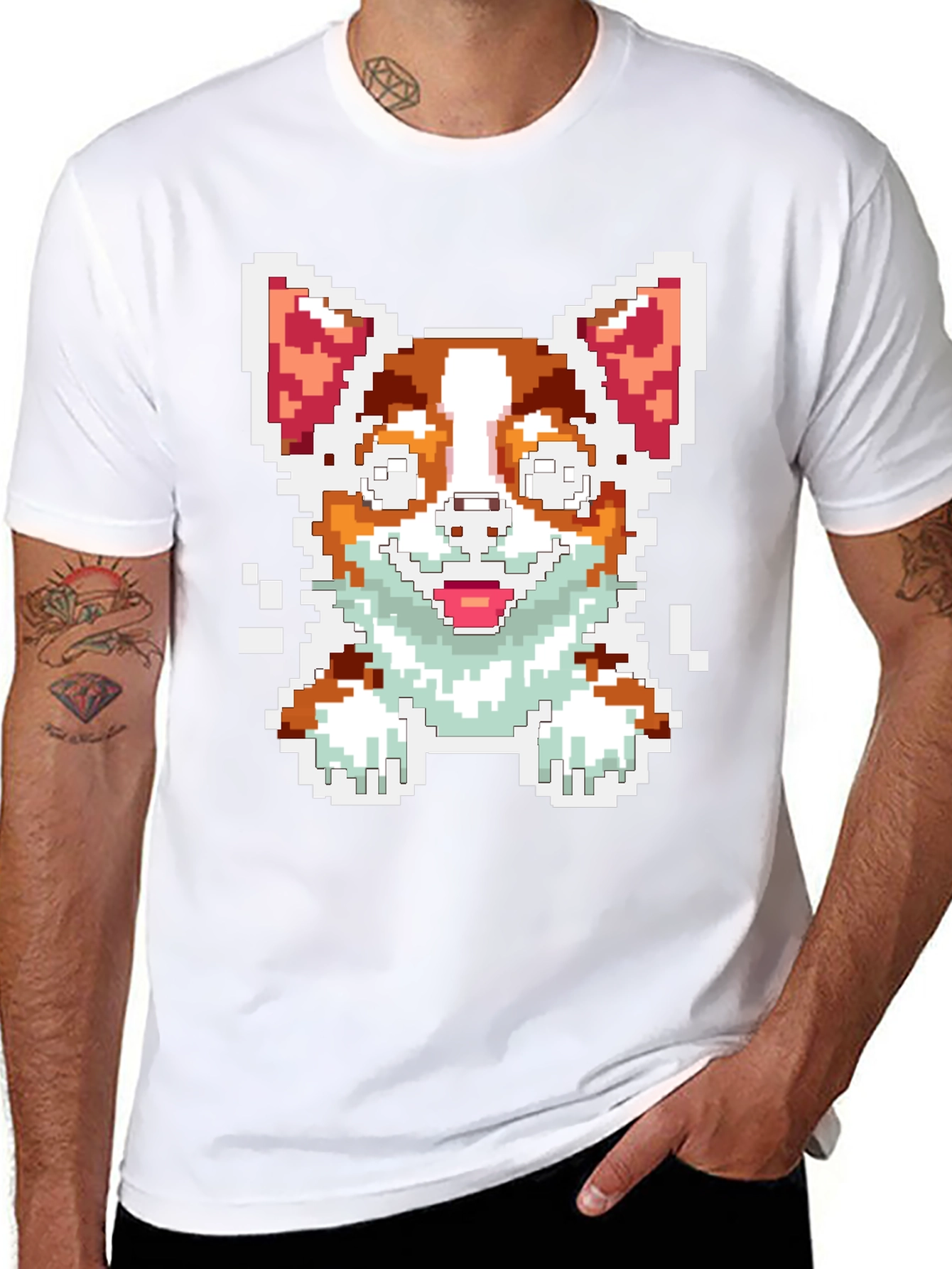 Pixel Art Corgi Dog Graphic Tee