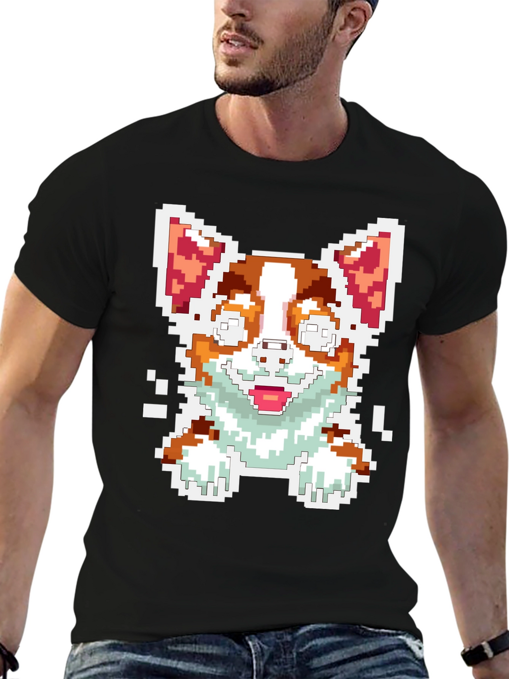 Pixel Art Corgi Dog Graphic Tee