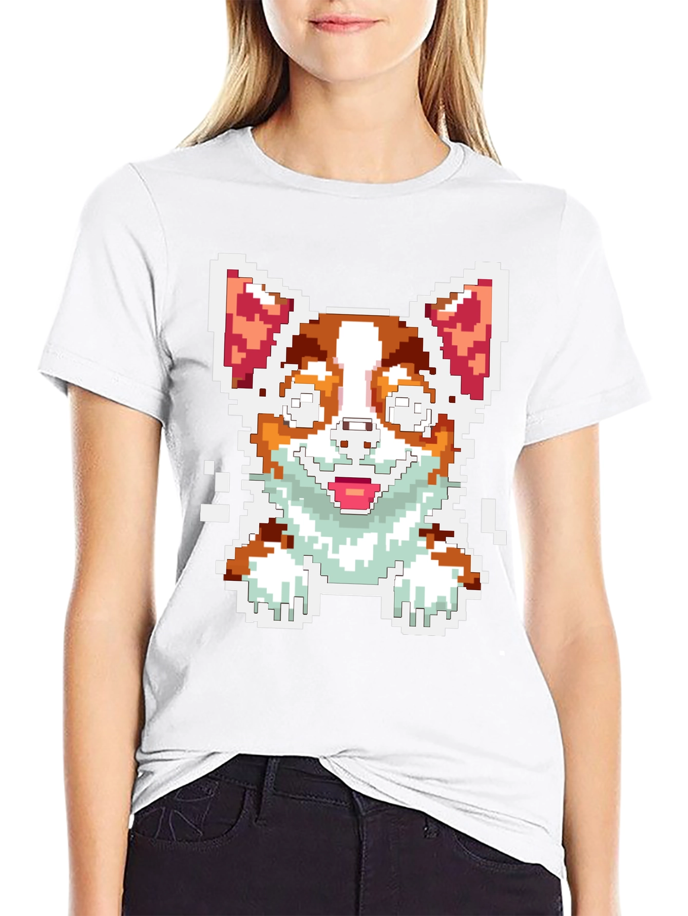 Pixel Art Corgi Dog Graphic Tee