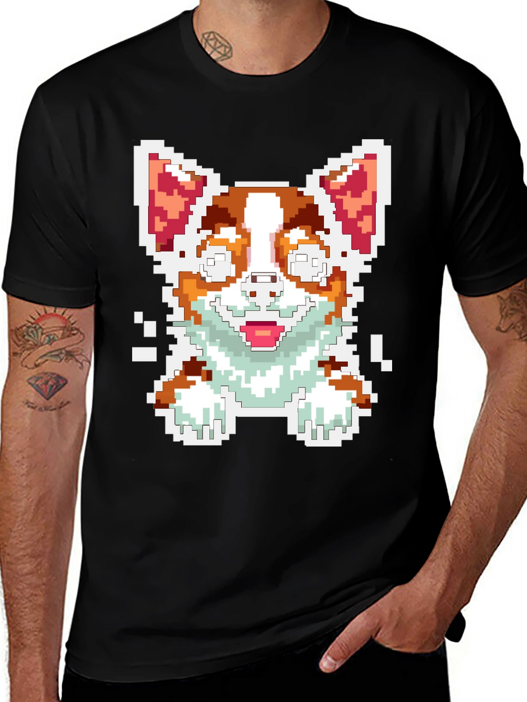 Pixel Art Corgi Dog Graphic Tee