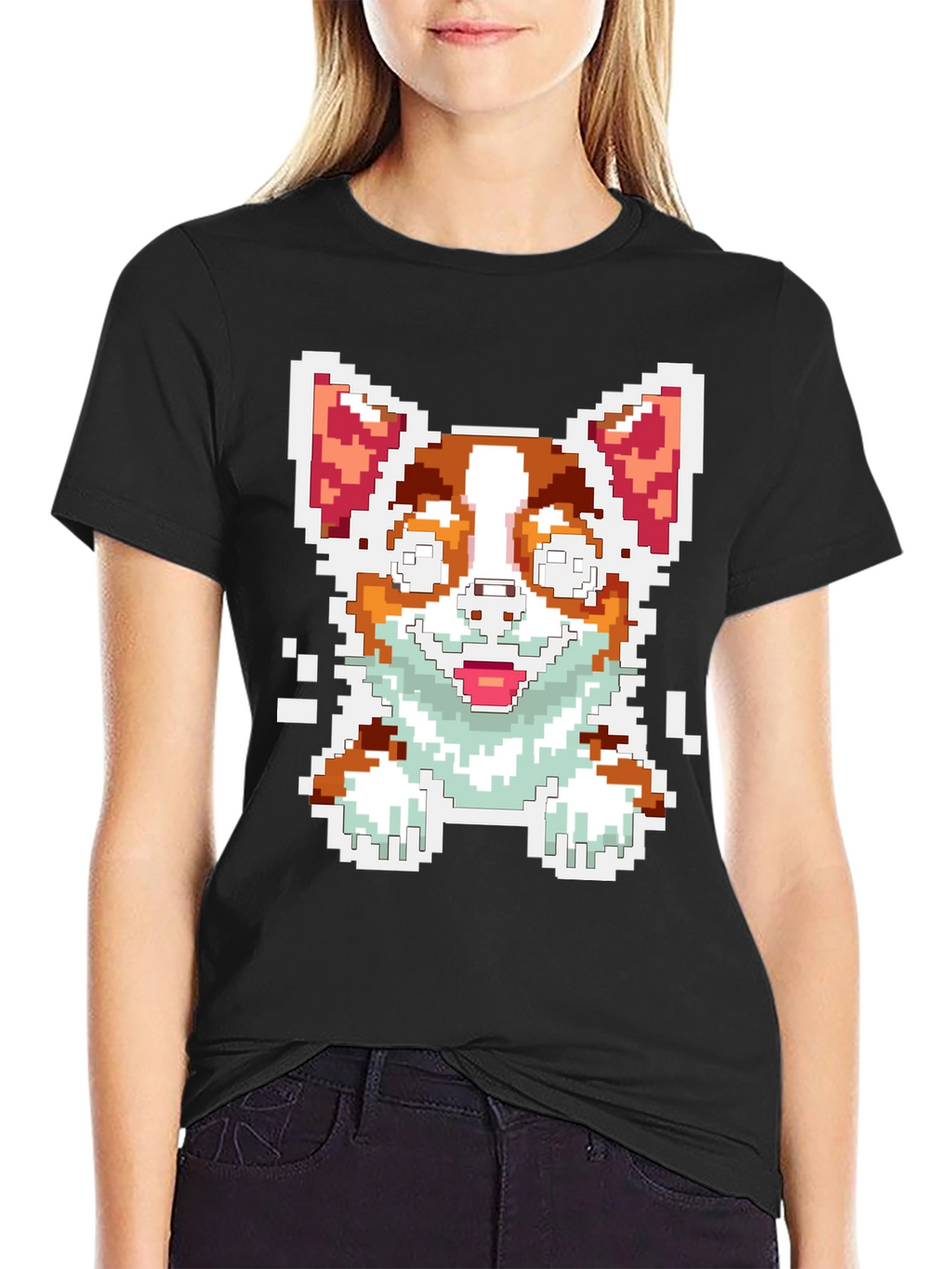 Pixel Art Corgi Dog Graphic Tee
