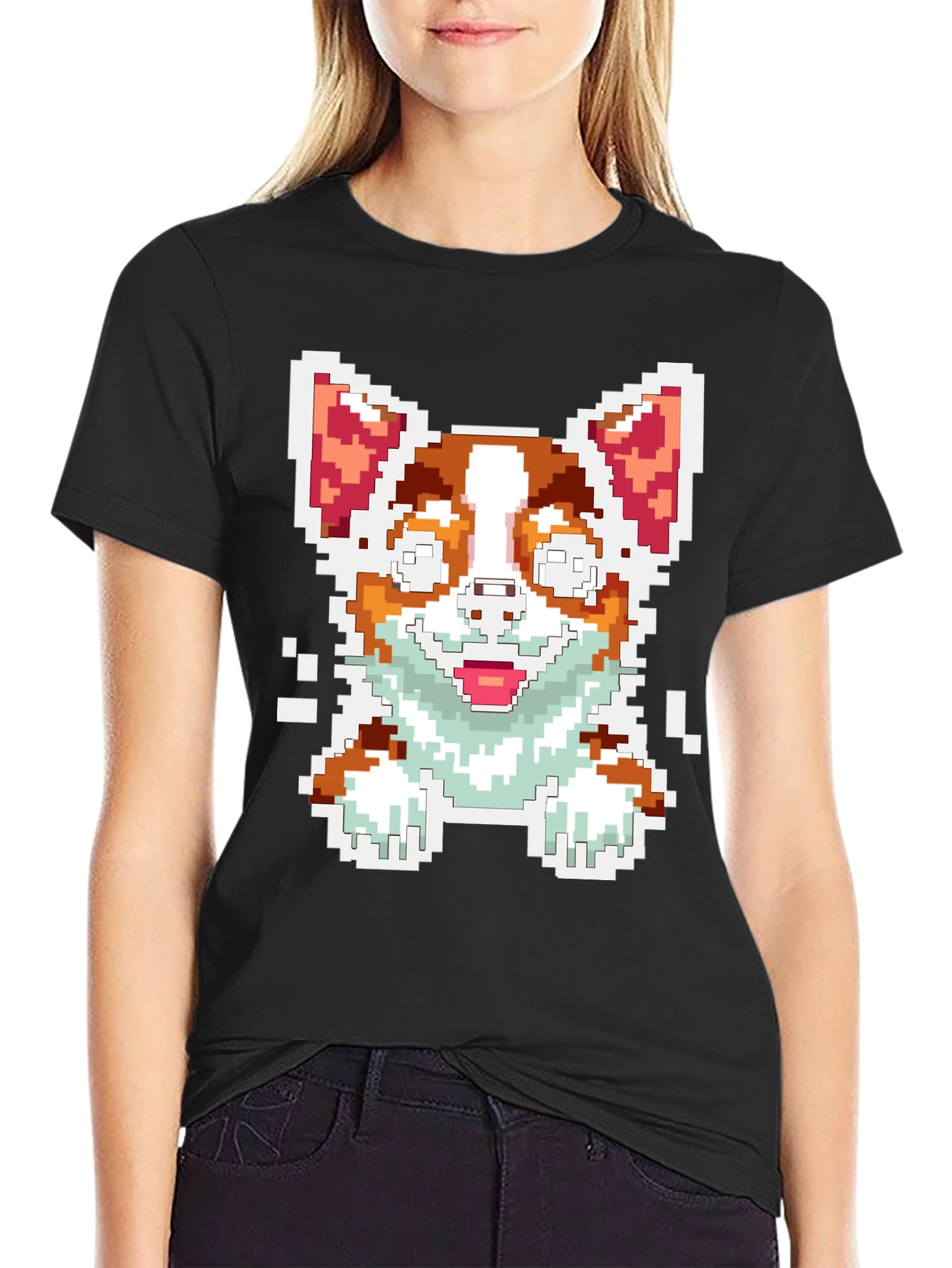 Pixel Art Corgi Dog Graphic Tee