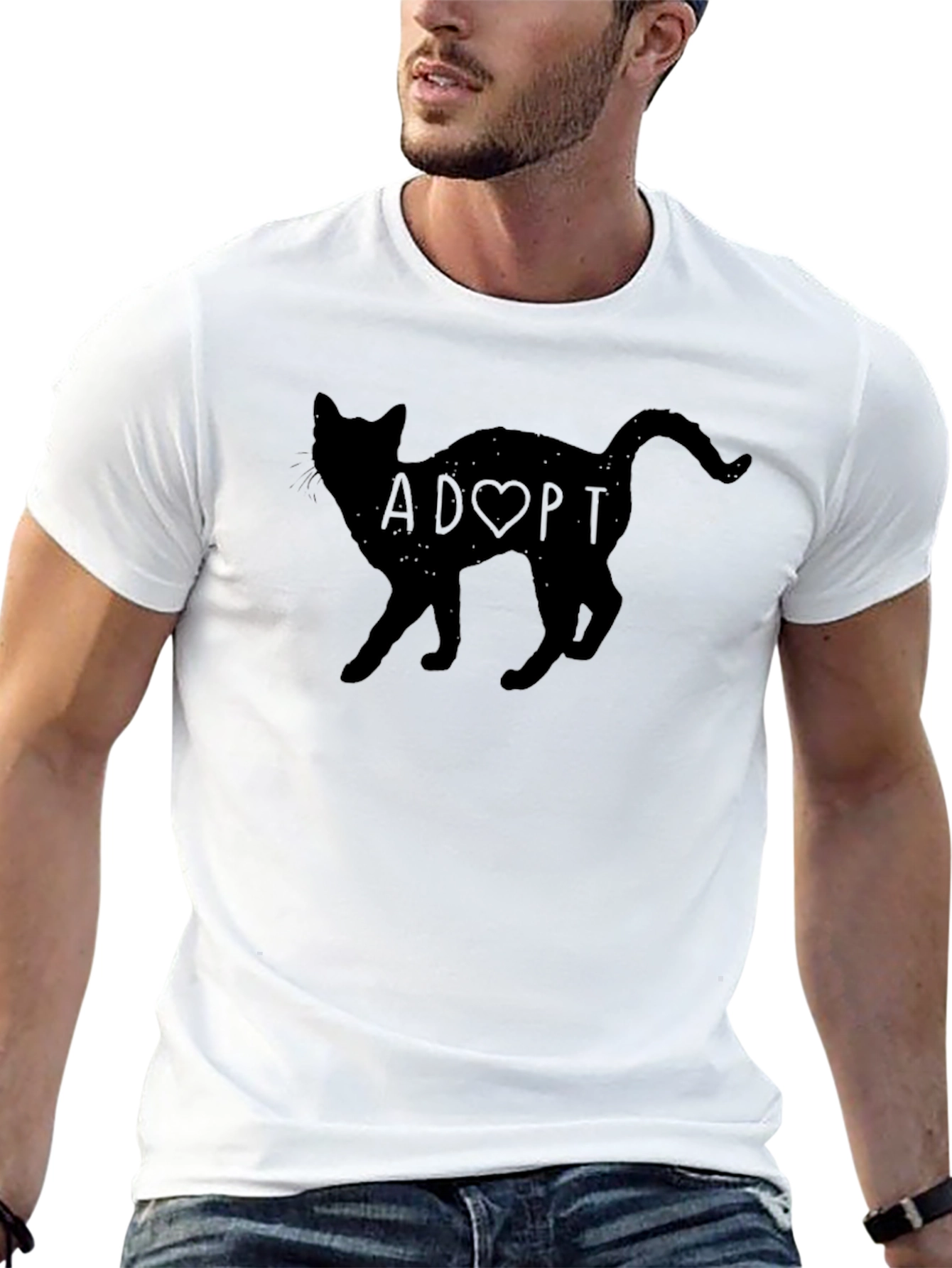 Adopt a Cat Graphic T-Shirt - Black