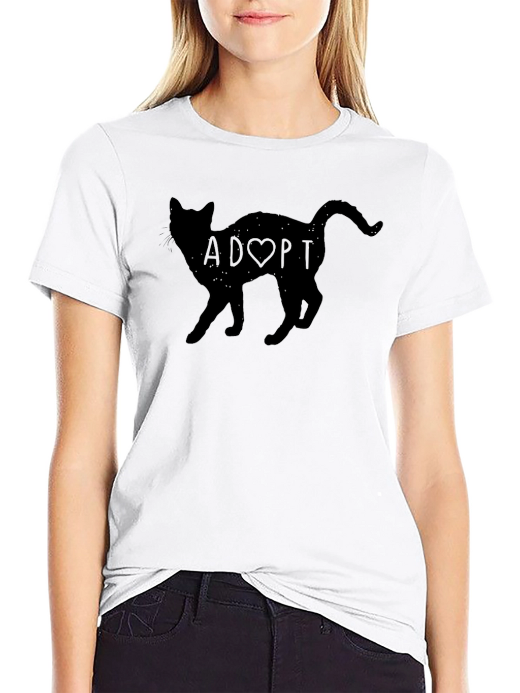 Adopt a Cat Graphic T-Shirt - Black