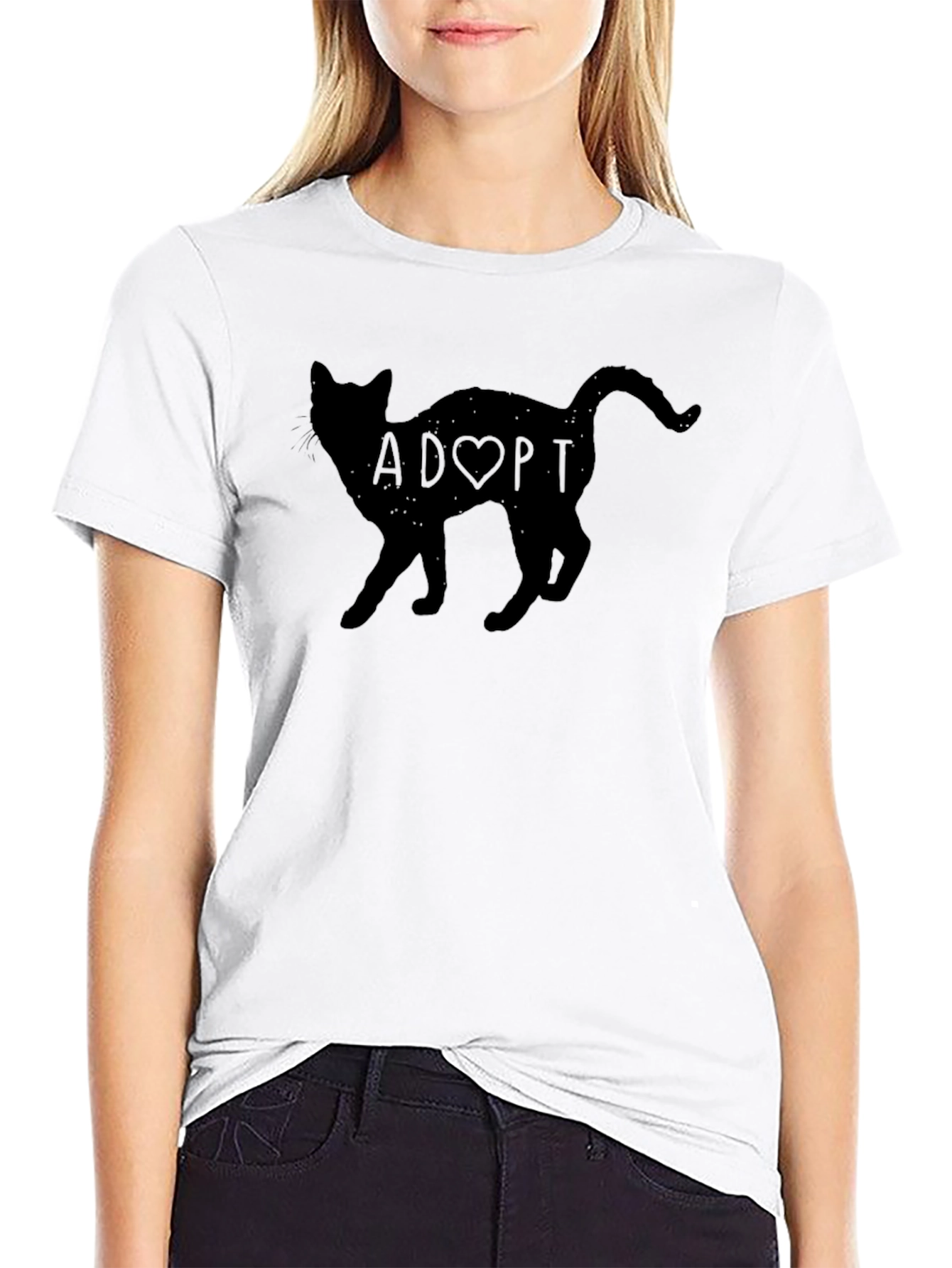 Adopt a Cat Graphic T-Shirt - Black