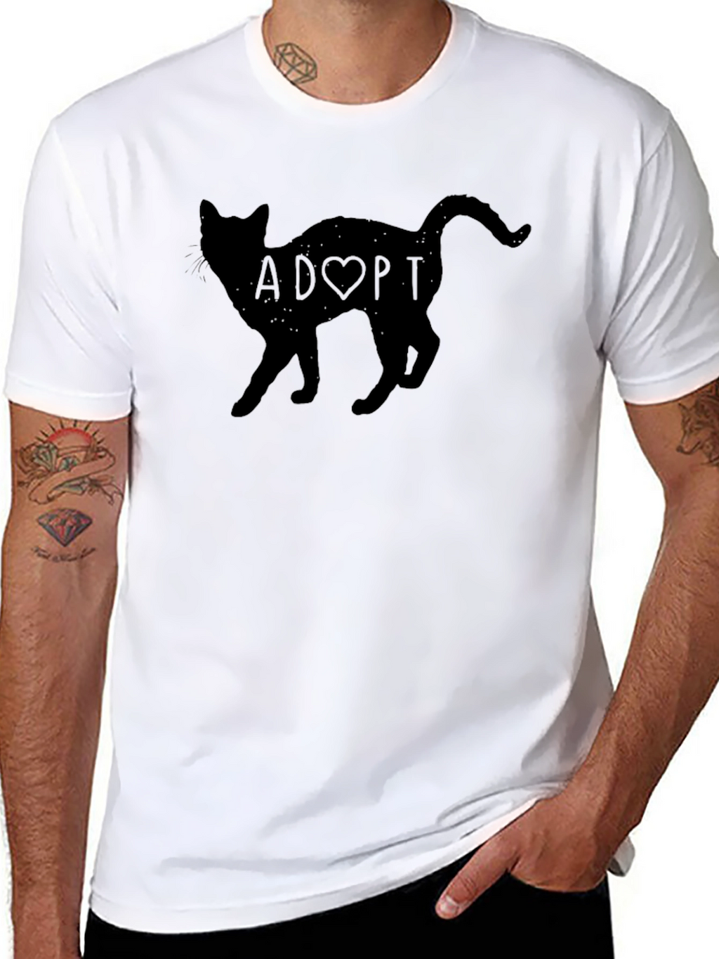 Adopt a Cat Graphic T-Shirt - Black