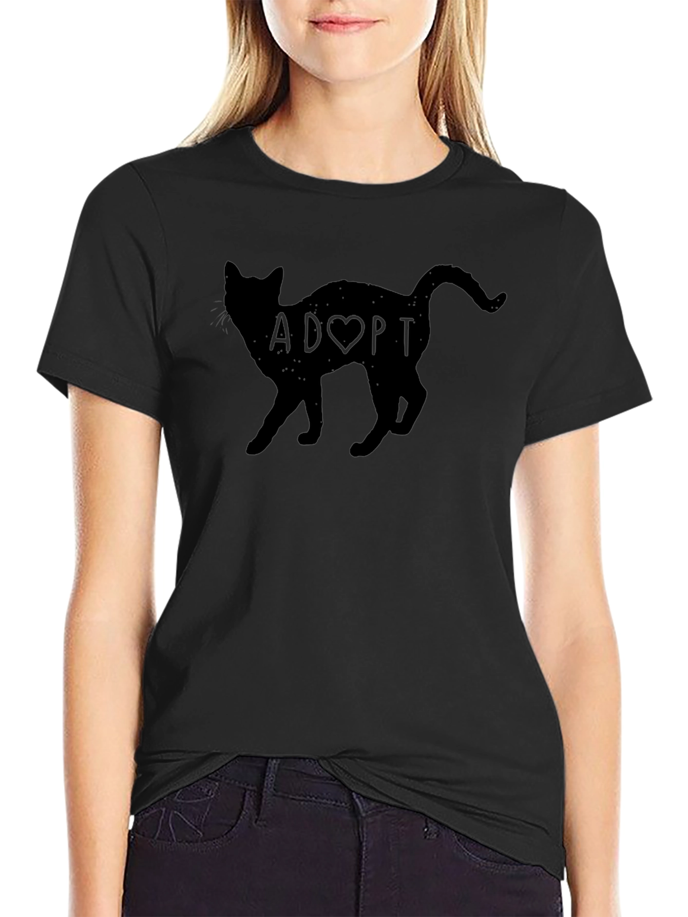 Adopt a Cat Graphic T-Shirt - Black