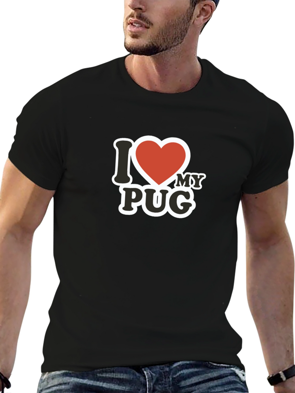 I Love My Pug T-Shirt - Black Cotton Tee