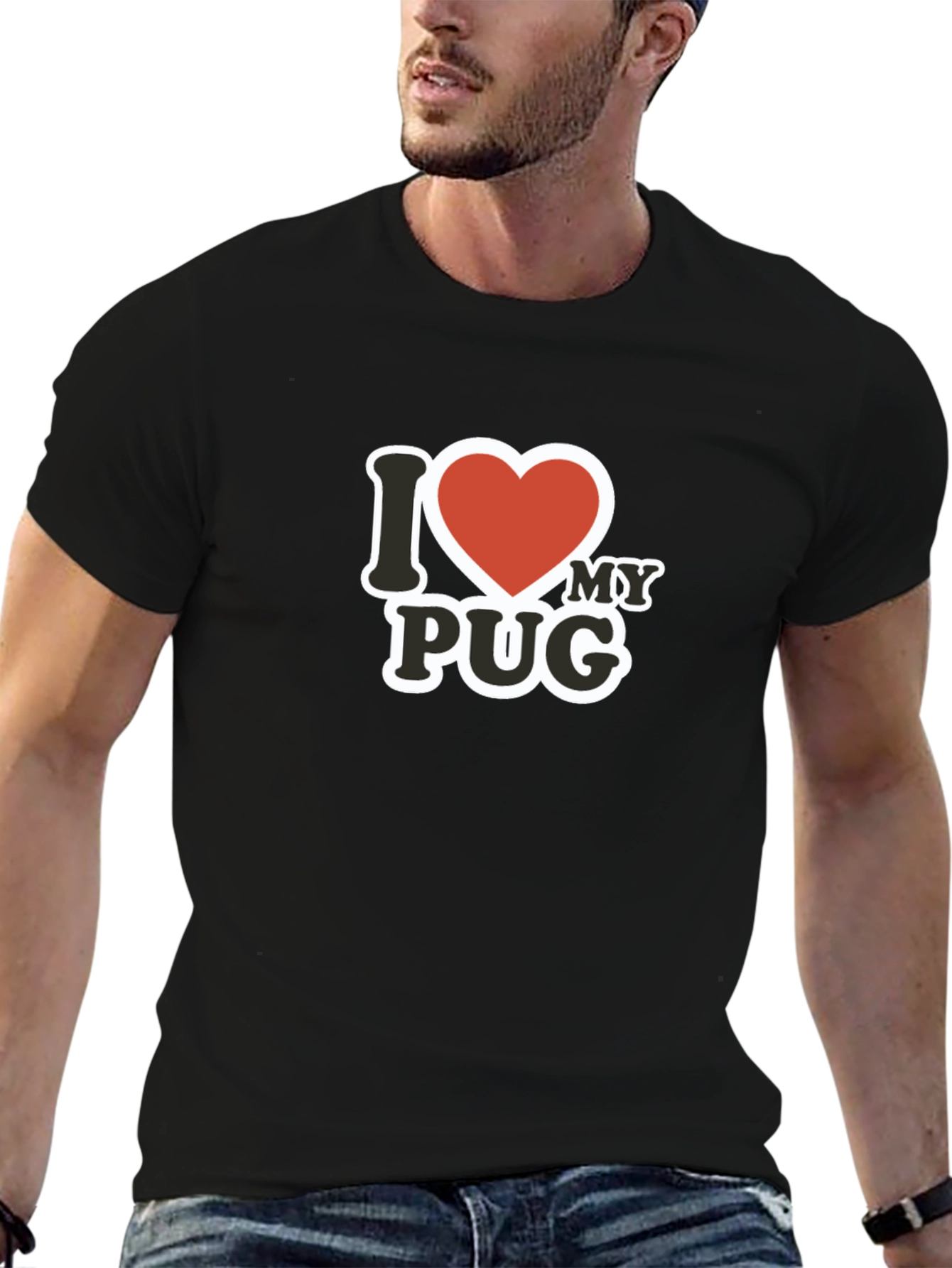 I Love My Pug T-Shirt - Black Cotton Tee