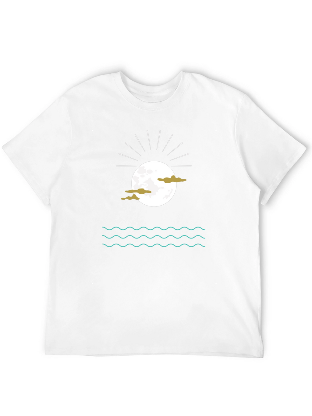 Black Graphic Tee with Moon Clouds and Water