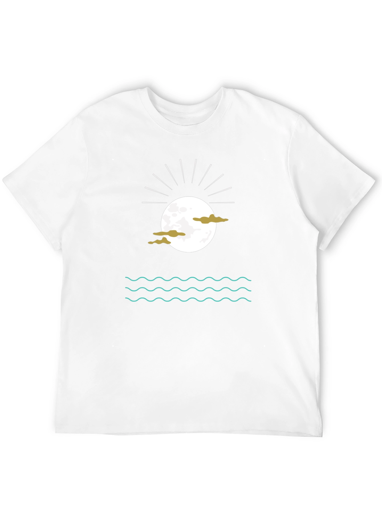 Black Graphic Tee with Moon Clouds and Water