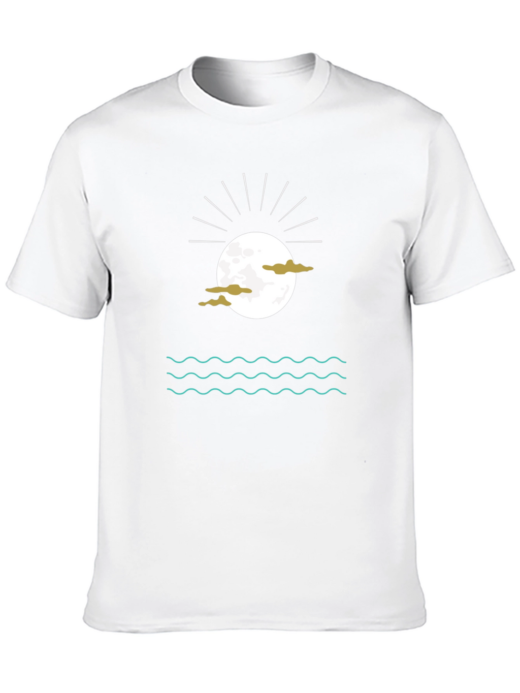 Black Graphic Tee with Moon Clouds and Water