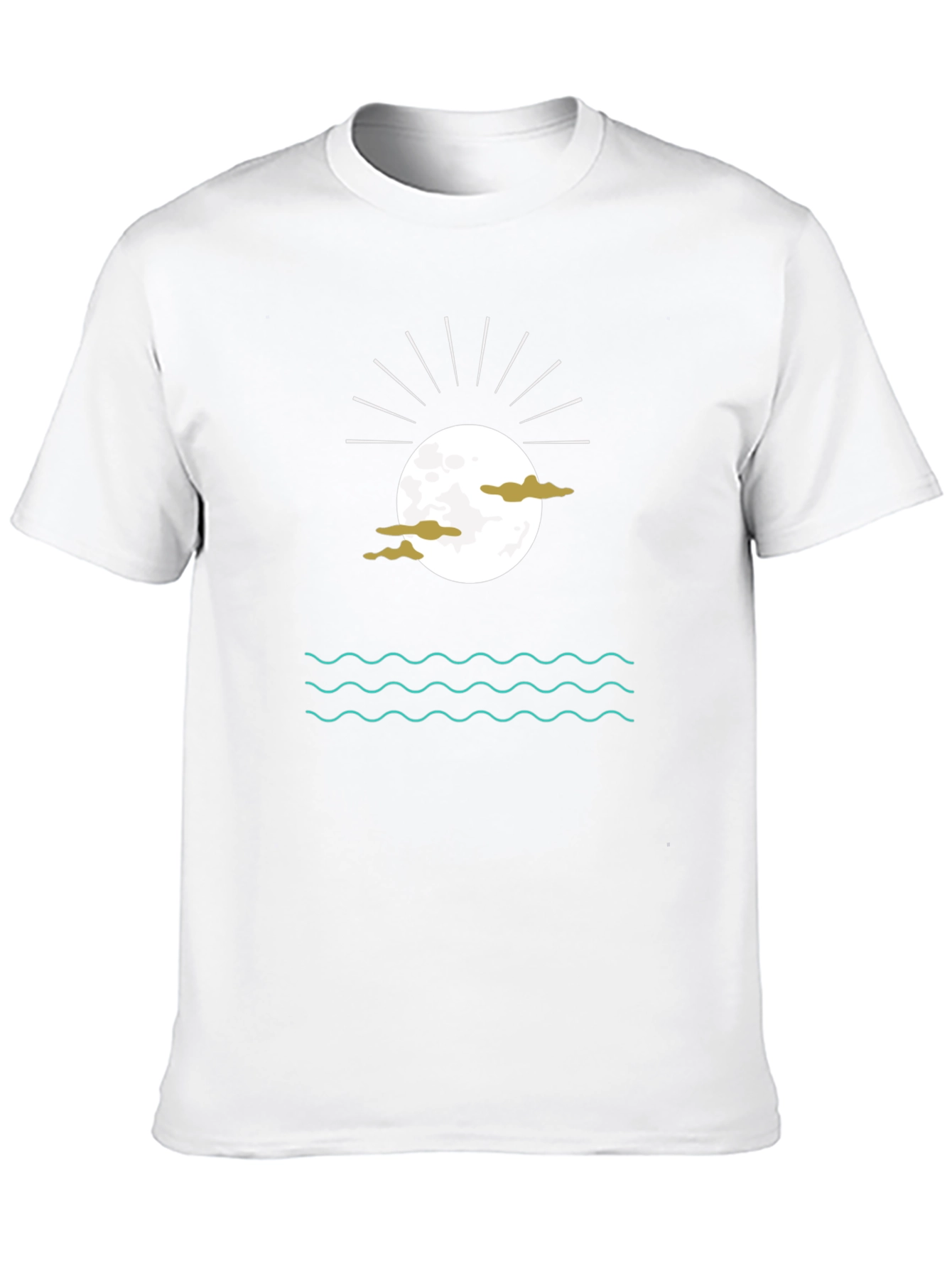 Black Graphic Tee with Moon Clouds and Water